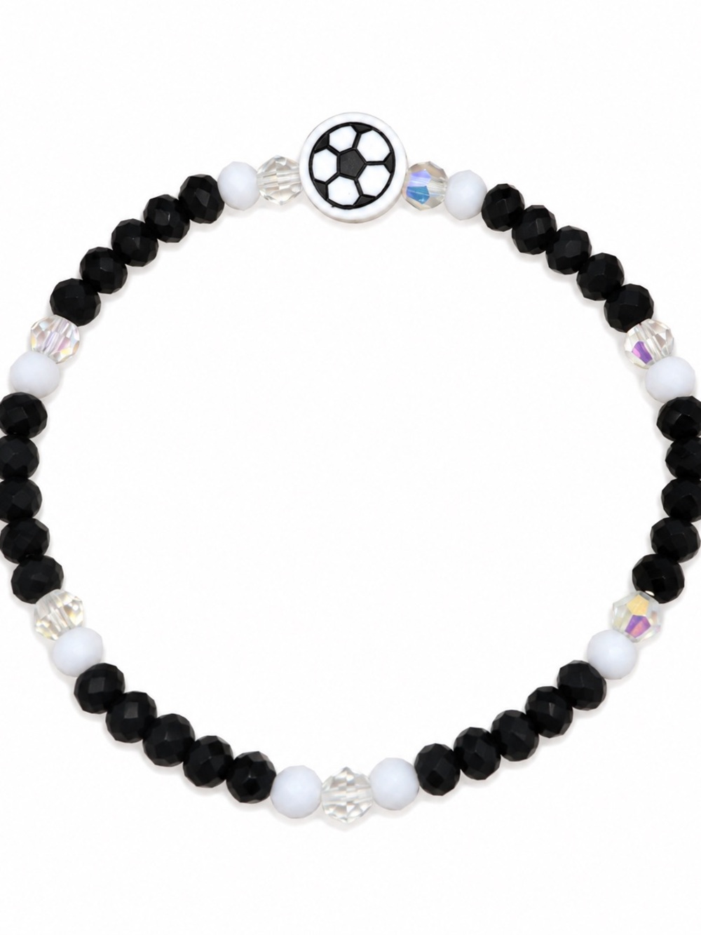 Black and White Beaded Bracelet with Soccer Charm